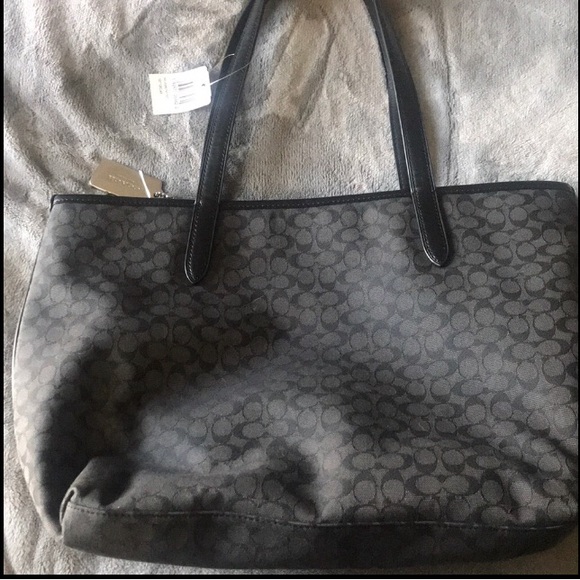 NWT COACH Signature Jacquard Tote (black and silver) - Picture 2 of 6